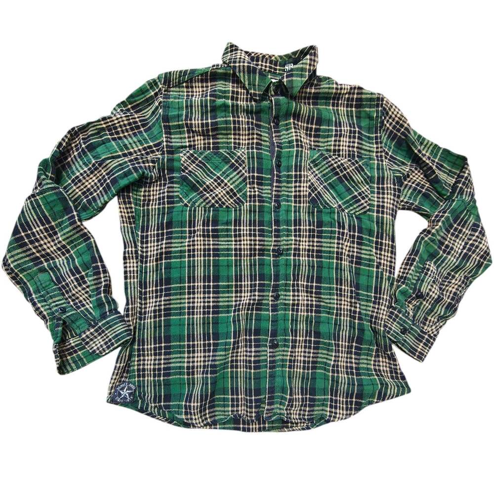 Schott Bros Men's M Plaid Flannel Shirt Green Long Sleeve Button Up